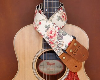 Cream Fabric Flower Guitar Strap