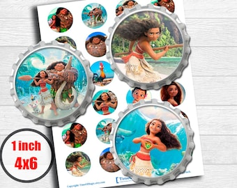 Moana Disney Digital Collage Sheet 1" inch 25mm Bottlecap Printable Image Download for pendants magnets party cupcake toppers