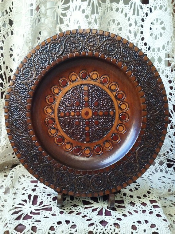 Carved Wooden Plate Made in Poland