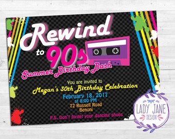 90s party invitation | Etsy