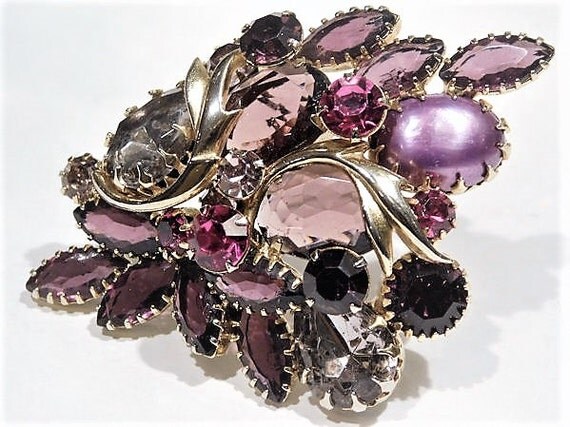 Vintage HUGE Rhinestone Brooch Mid Century 1960s Hollywood Statement Piece Layered Dimensional Juliana DeLizza Elster Style Construction