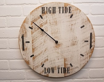 Tide Clock, Coastal Clock 18" white tide clock. Distressed to give it that weathered look.