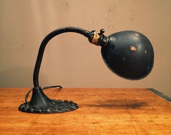 Aladdin Lamp - Industrial Lighting - Gooseneck Desk Lamp - Black Patina - Vintage Antique - 1930s - Ornate
