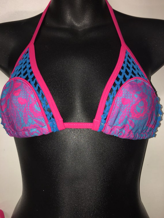50% off SALE *** MissManeater mesh CUTOUT sliding triangle boutique bikini top ***MICRO coverage!
