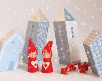 Christmas Paper Village, DIY paper Christmas houses, instant download