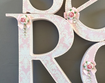 Shabby chic nursery wall wooden letters~free standing shabby chic letters for wall decor~baby shower letters~decorated letters for home
