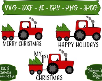 Christmas SVG - Christmas Tractor SVG - Tree SVG - Tractor svg - My 1st Christmas svg - Files for Silhouette Studio/Cricut Design Space