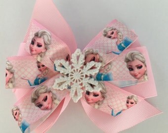 Frozen Hair Bow Pink Elsa Hair Bow Elsa Bow with Snowflake Glittery Snowflake Bow Disney Princess Bow Frozen Hair Bow with Snowflake Center