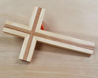 Wood wall cross made of red oak and pine. handmade wooden cross, medium