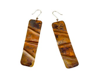 Copper Fold Formed Drop Earrings