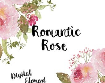Watercolor Rose Clip-art, Pink Rose Clip-art, Pink Floral Clip-art, Shabby Chic Rose Clip-art. No. WC43