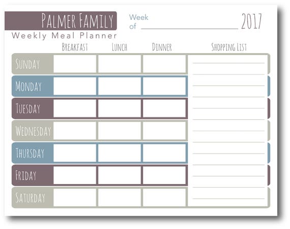 weekly meal planner printable editable pdf personalized