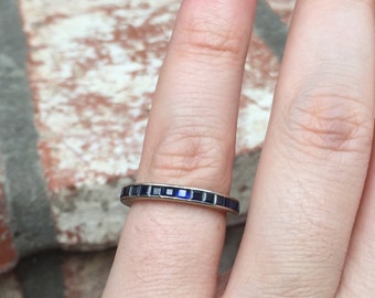 Art Deco Sapphire Eternity Band in 14K White Gold, Size 5.5