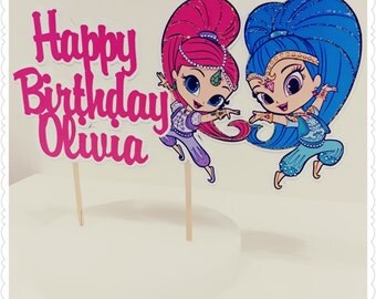 Shimmer and Shine--Inexpensive Personalized Cake Toppers with Name & Character--Kid's Birthday Party Decorations
