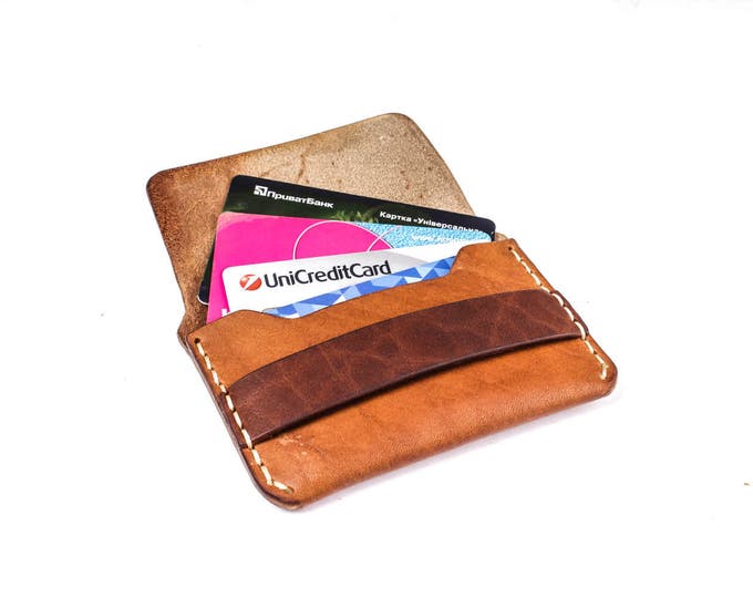 Personalized leather cardholder - leather credit card holder - Custom card holder - leather wallet - Gift card holder - Brown cardholder