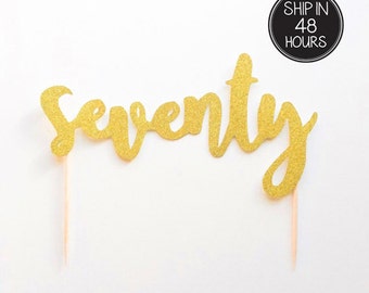 1 pc age 70 seventy birthday script fonts gold glitter cake topper