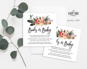 Books for Baby Card , Boho Printable Baby Shower Card , Baby Shower Game , Baby Shower Instant Download