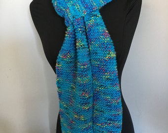 Knitted Soft Very Long Blue Tweed Scarf