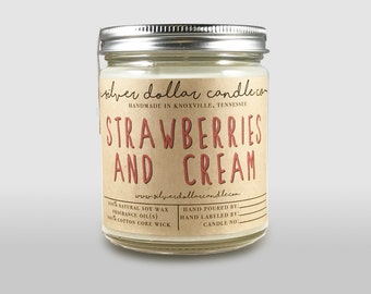 Strawberries & Cream Candle, Scented candles, soy candle, candle, boyfriend gift, gift for her, mom Birthday, gift for mom, mens candle