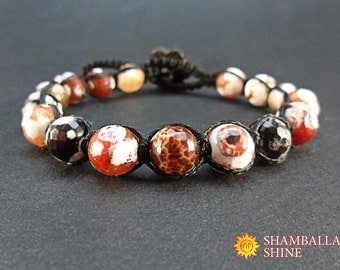 Bracelet on button Shamballa gemstone jewelry Brown orange stone Unisex jewelry gift Agate unisex bracelet Healing gemstone jewelry Amulet