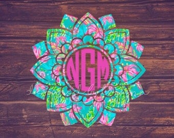 Lilly Pulitzer Inspired Mandala #5, Lilly Pulitzer Inspires Monogram Decal, Mandala Decal, Yeti decal, Car decal, birthday gift