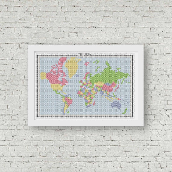 The World Map Travel Multi Color Counted Cross Stitch Pattern