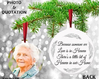 Personalised Remembrance PHOTO Metal Hanging Bereavement In Memory Christmas in Heaven Tree Decoration