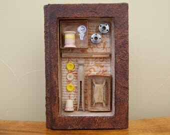 Assemblage Art - Altered Book Art - Vintage Sewing