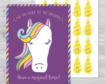 Pin the Horn on the Unicorn Game, Unicorn Party Supplies, Rainbow Unicorn Party Supplies, Rainbow Party Supplies, Rainbow Unicorn Party