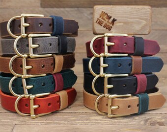 Dog collar, Leather dog collar, FREE ID TAG, Handmade leather collar, Brass hardware, Pet supplies, Colorful collars, Red collar, colour.