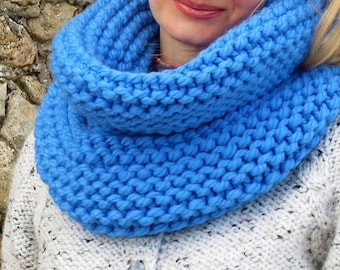 Blue scarf merino scarf womens scarf merino wool scarf handknit scarf chunky scarf wool infinity scarf birthday gift for mom from daughter