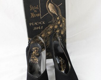 1940s Black Peep Toe Small Platform High Heel
