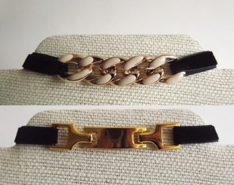 2-Pack Black Velvet Gold Connector Link Chokers - Gold Chain Choker, Black And Gold Tag Choker
