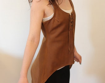 Brown Medieval leather tunic. LARP's tunic. sleeveless leather tunic