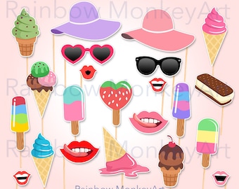 Ice Cream Props Etsy Printable Summer Time Photo Booth Shoppe