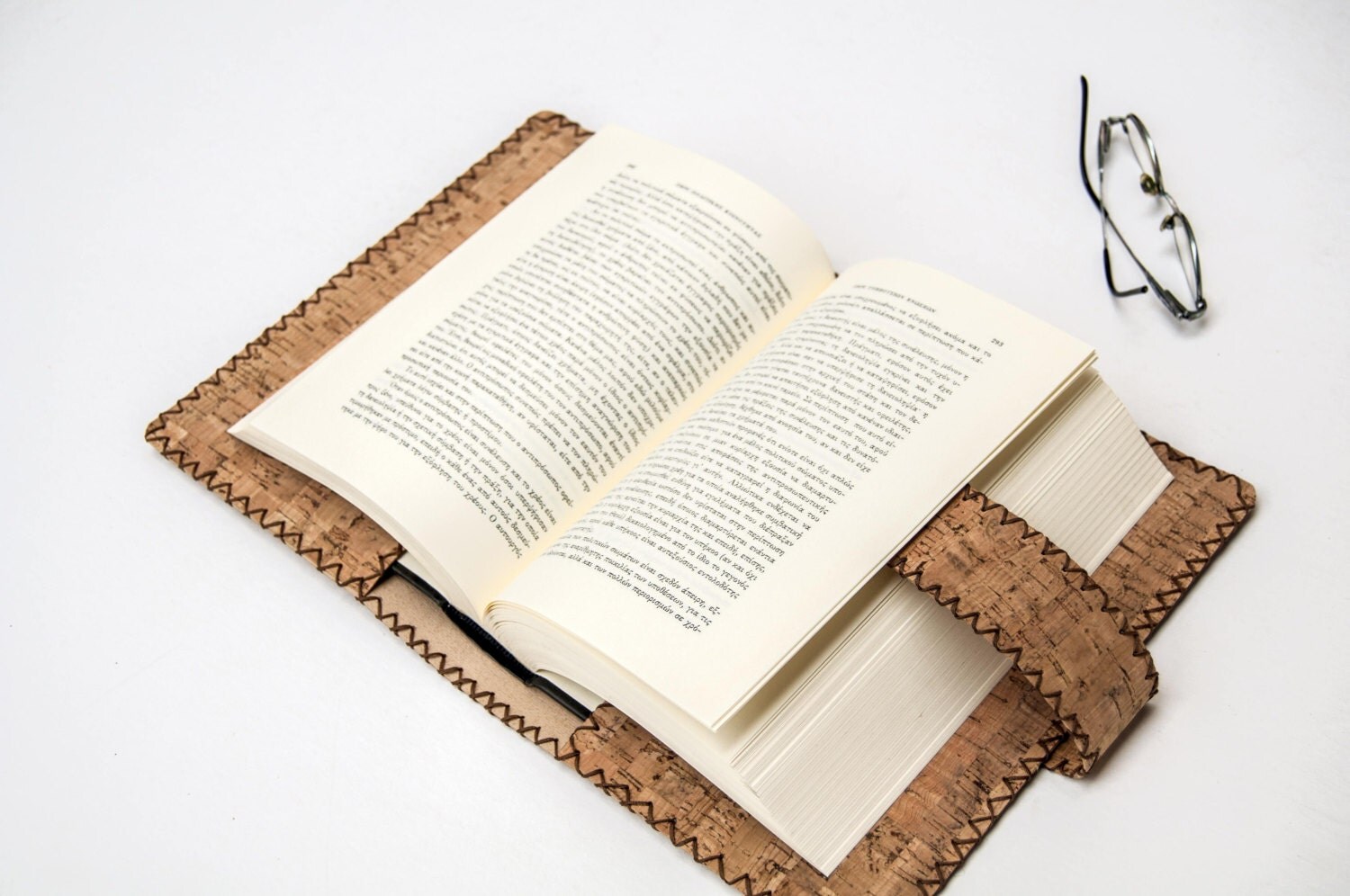 Natural cork book cover handmade hand stitched removable book