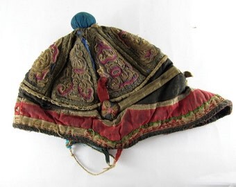 Antique mandarin hand embroidered hat