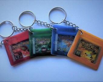 Single Retro Pokemon Game Cartridge Keychain - Pokemon Red, Blue, Yellow or Green