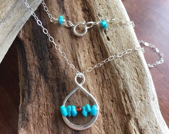 Pretty necklace /gift for her/turquoise/garnet/sterling silver