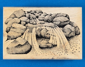 Waterfall Rubber Stamp - Stream Flowing over Large Rocks - A Stamp in the Hand Co.