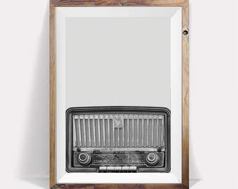 Retro Radio Print,Radio Poster, Retro Poster,Music Print,Retro Print,Black and White,Large Prints,Large Printable Art,Retro Prints,Radio Art