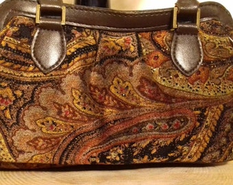 Brown & gold velour handbag.