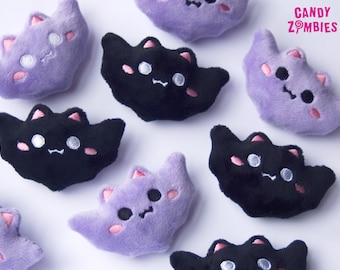 Hairclip kawaii bat bats in black or lavender - fluffy pastel goth hairpuff - embroidered on soft minky fleece
