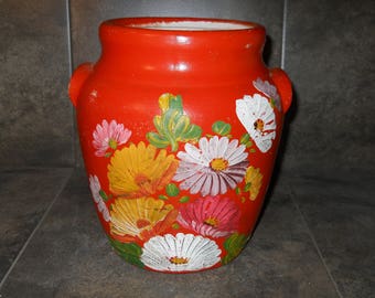 Vintage Ransburg Shabby Chic Hand Painted Floral Ceramic Crock Indianapolis