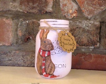 1 Vintage Rabbit Mason jar, Shabby chic, Easter