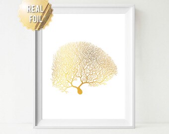 Medical Student Gift - Real Gold Foil Print - Purkinje Neuron Neuroscience Neurology - Neuron Art - Neuroscientist Gift - Human Anatomy Art