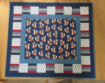 Fox Lap Quilt, Nautical Mini Quilt, Patchwork Quilt, Childs play mat, Sofa Throw, Nursery Decor, Travel Quilt, Modern Throw Quilt, Fox theme