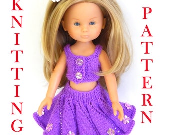 Knitting pattern to knit Dolls clothes to fit 12,13 inch (32-33cm) doll and comprises of skirt and top. PDF. Corolle, Paola Reina doll