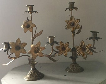 SALE Church or Chapel antique french Altar Candelabra - French Solid Brass Candleholder, French Shabby