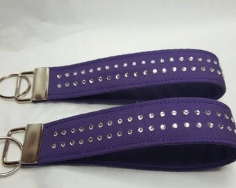 Purple fob with rhinestones key chain wristlet